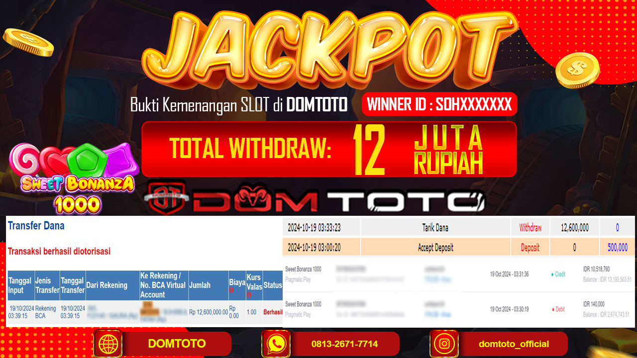 JACKPOT SLOT SWEET BONANZA 1000 19 OKTOBER 2024